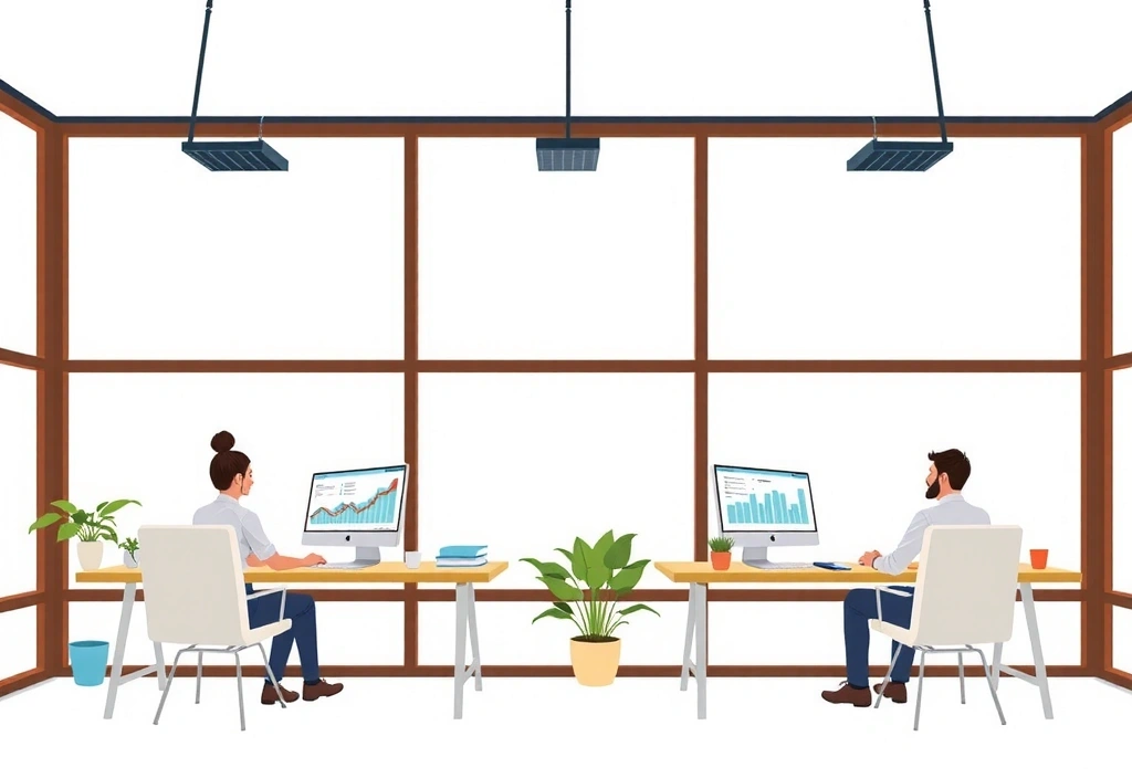 Modern office environment with digital marketing team collaborating